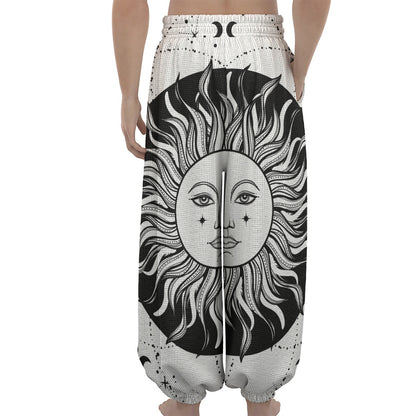 Black And White Celestial Sun Print Lantern Pants