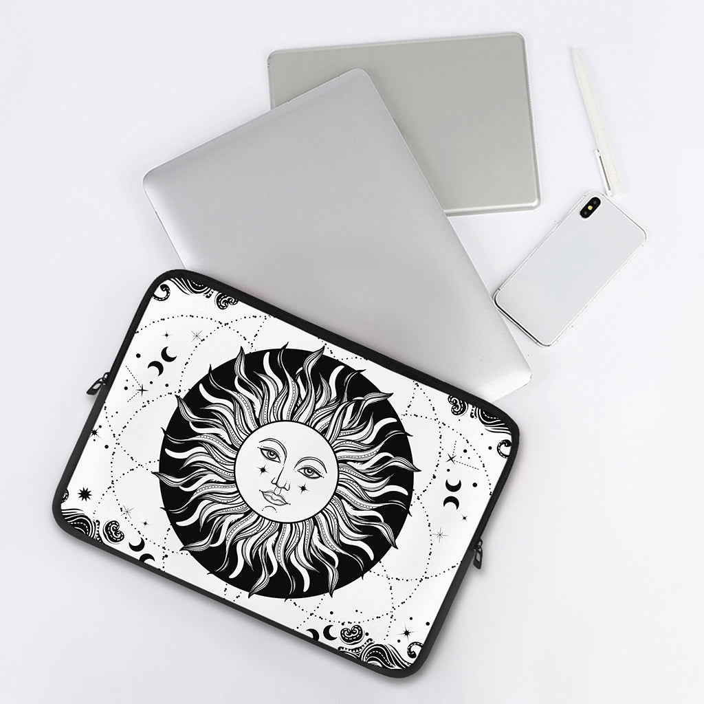 Black And White Celestial Sun Print Laptop Sleeve
