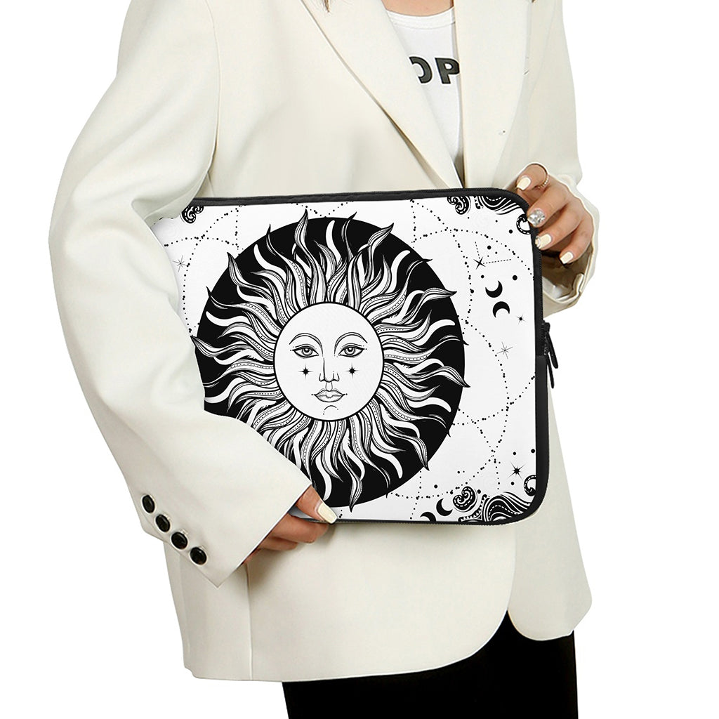 Black And White Celestial Sun Print Laptop Sleeve
