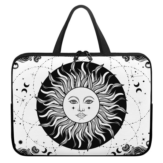 Black And White Celestial Sun Print Laptop Sleeve With Handle