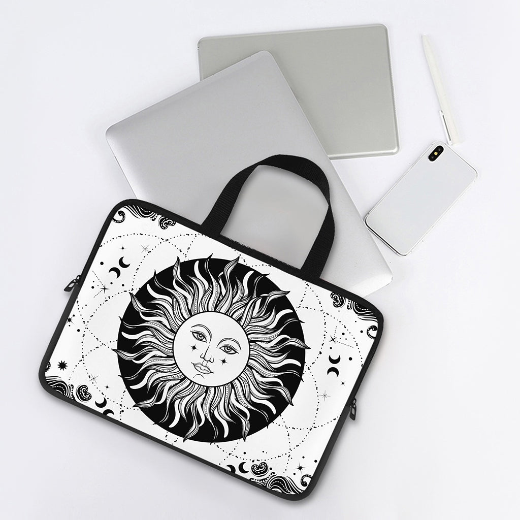 Black And White Celestial Sun Print Laptop Sleeve With Handle