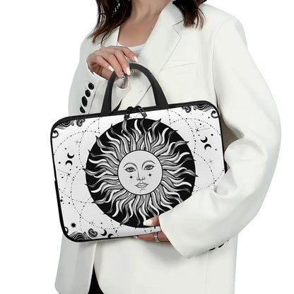 Black And White Celestial Sun Print Laptop Sleeve With Handle