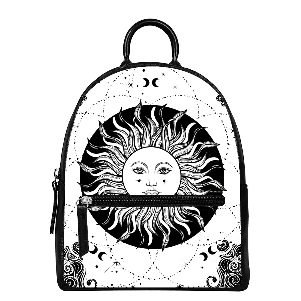 Black And White Celestial Sun Print Leather Backpack