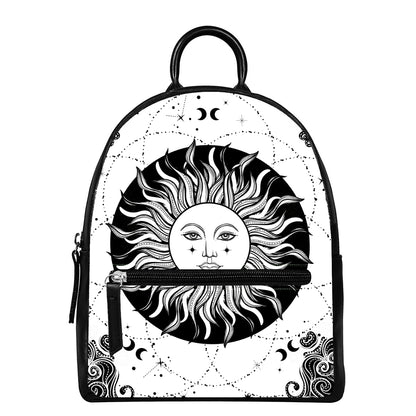 Black And White Celestial Sun Print Leather Backpack