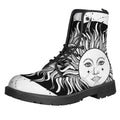 Black And White Celestial Sun Print Lace-Up Boots