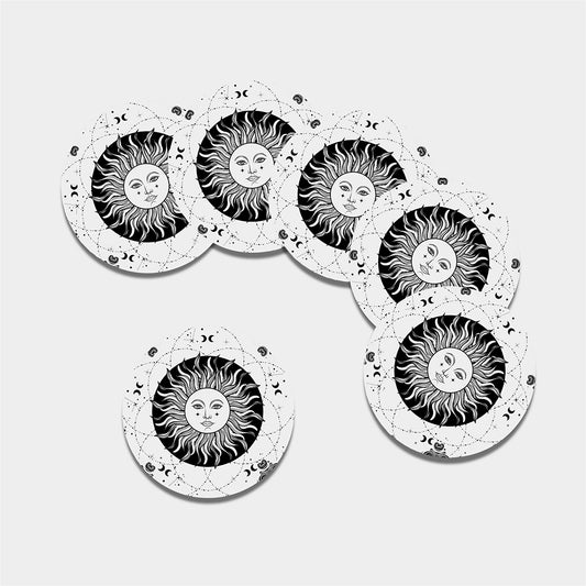 Black And White Celestial Sun Print Leather Coaster Set