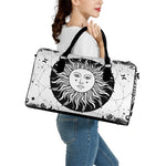 Black And White Celestial Sun Print Leather Duffle Bag