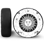 Black And White Celestial Sun Print Leather Spare Tire Cover