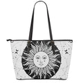 Black And White Celestial Sun Print Leather Tote Bag With Zipper