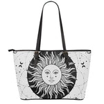 Black And White Celestial Sun Print Leather Tote Bag