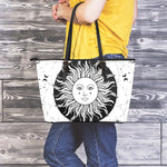 Black And White Celestial Sun Print Leather Tote Bag