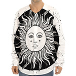 Black And White Celestial Sun Print Long Sleeve Baseball Jersey