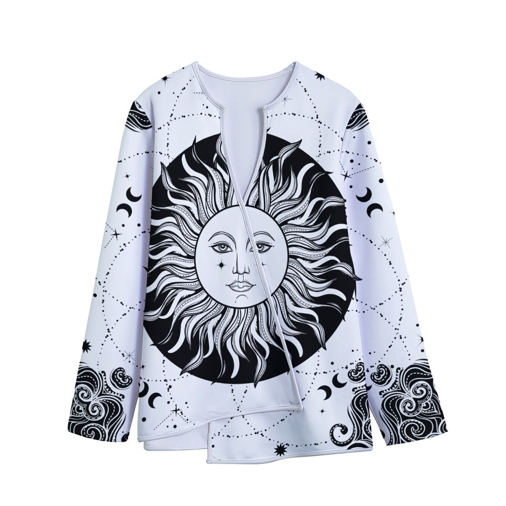 Black And White Celestial Sun Print Long Sleeve Short Coat