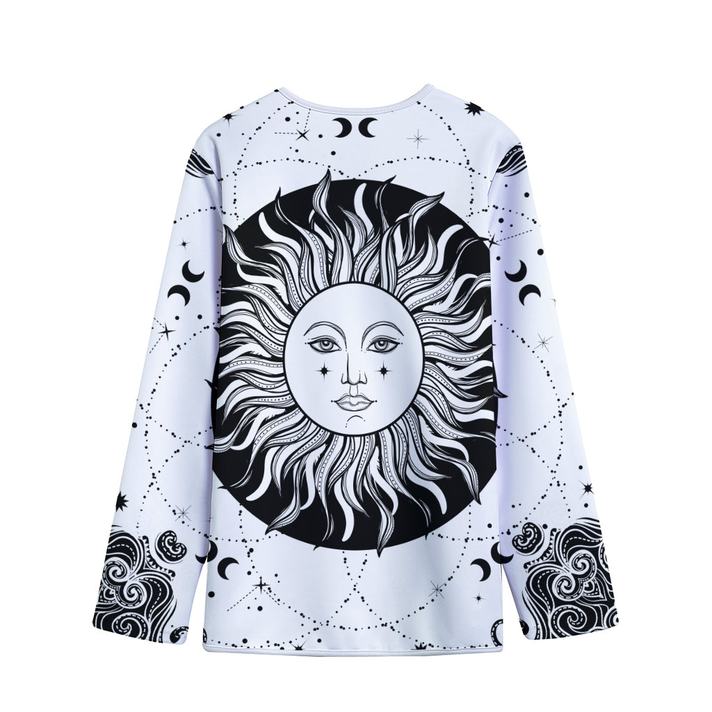 Black And White Celestial Sun Print Long Sleeve Short Coat