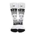 Black And White Celestial Sun Print Long Socks