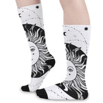 Black And White Celestial Sun Print Long Socks