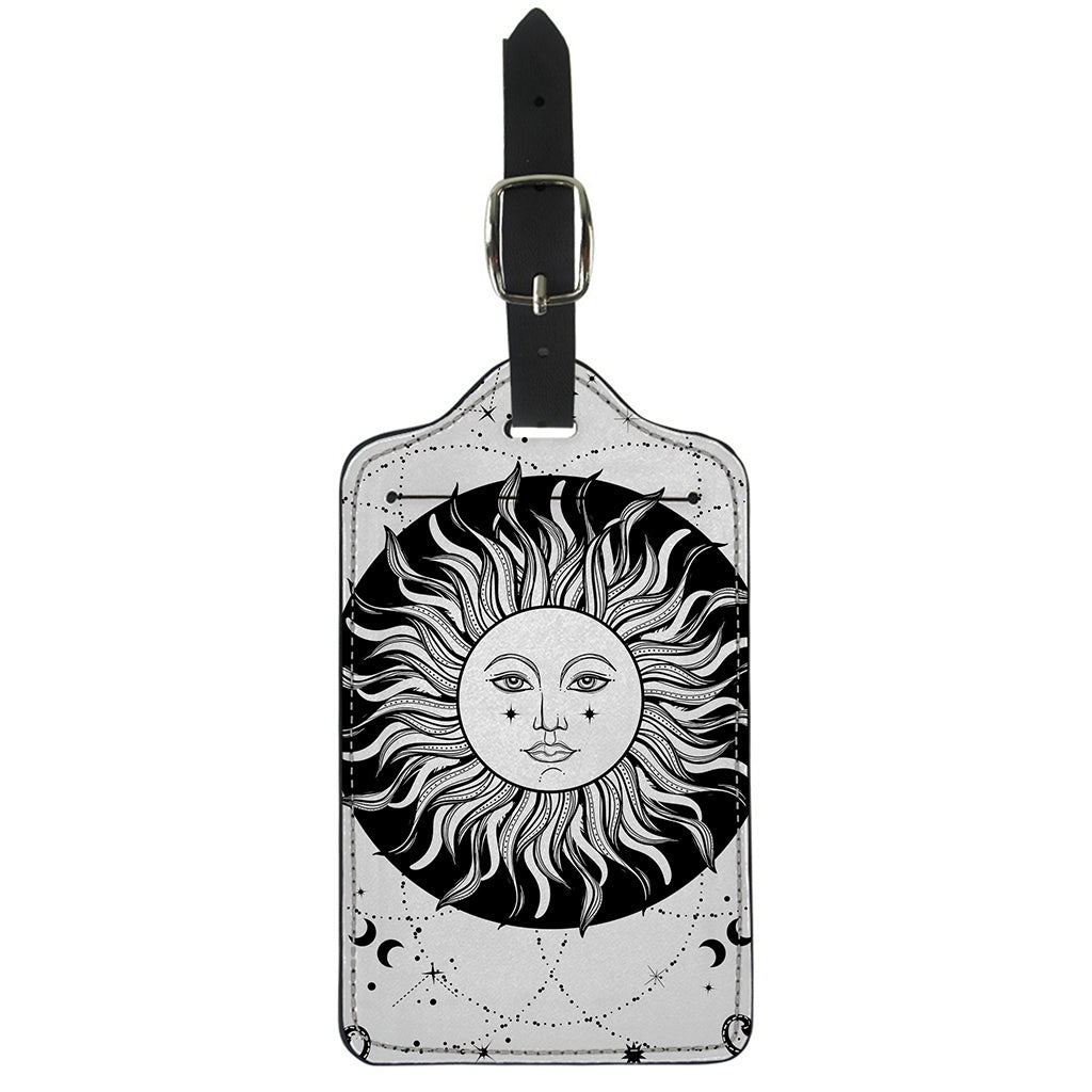 Black And White Celestial Sun Print Luggage Tag