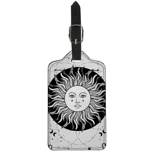 Black And White Celestial Sun Print Luggage Tag
