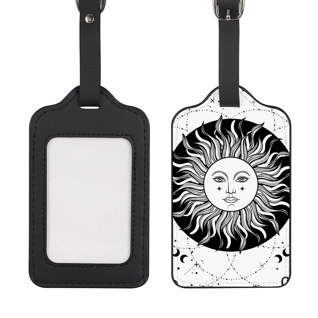 Black And White Celestial Sun Print Luggage Tag