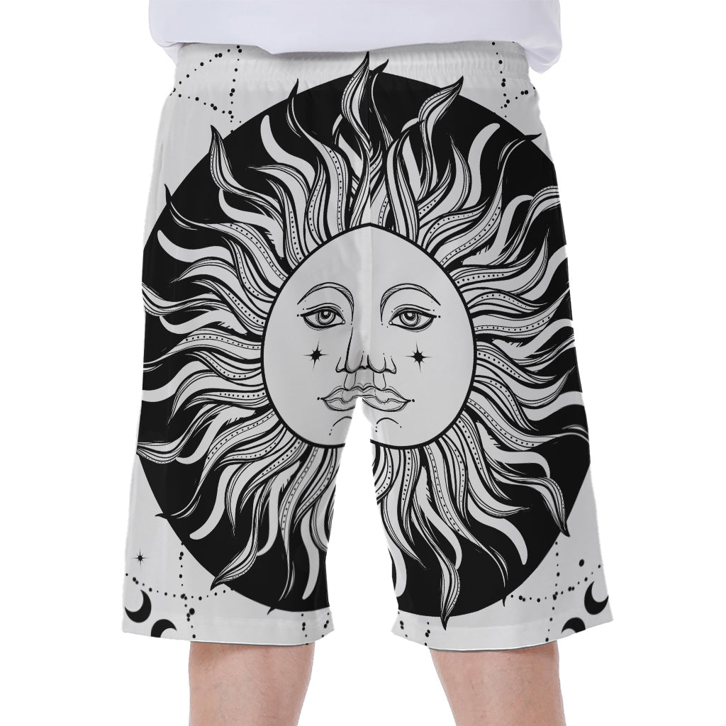 Black And White Celestial Sun Print Men's Beach Shorts