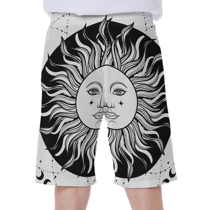 Black And White Celestial Sun Print Men's Beach Shorts