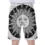 Black And White Celestial Sun Print Men's Beach Shorts