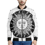 Black And White Celestial Sun Print Men's Bomber Jacket