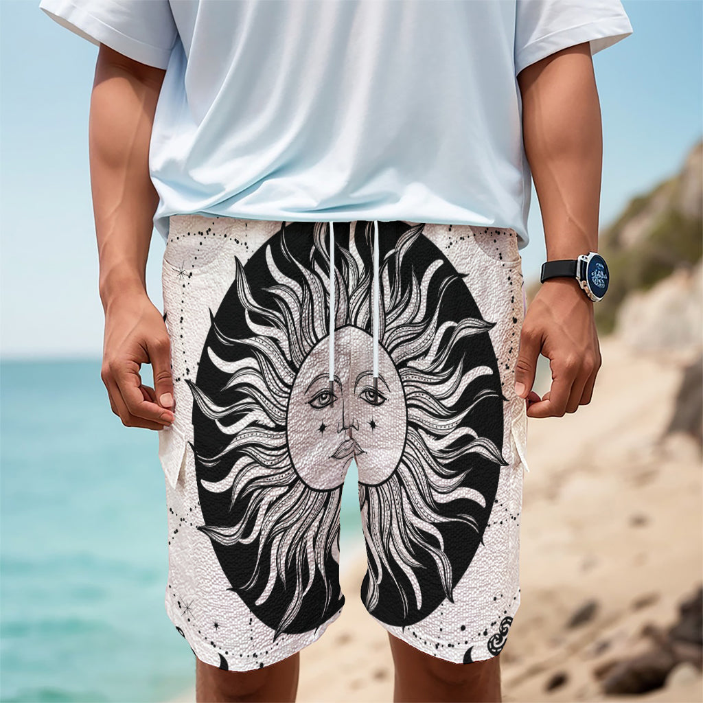 Black And White Celestial Sun Print Men's Cargo Shorts