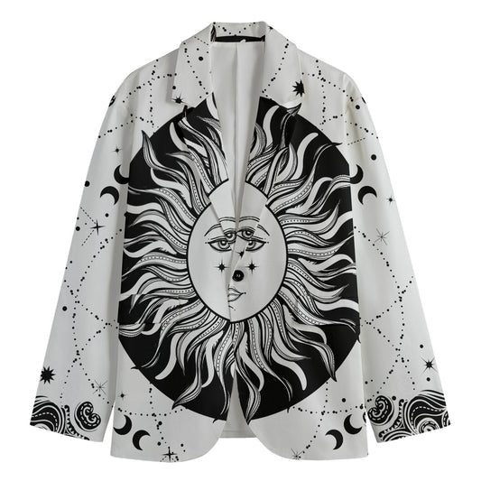 Black And White Celestial Sun Print Men's Cotton Blazer