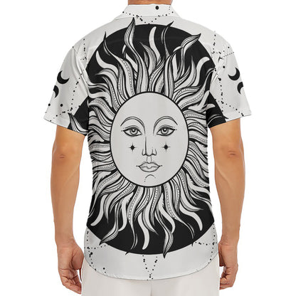 Black And White Celestial Sun Print Men's Deep V-Neck Shirt