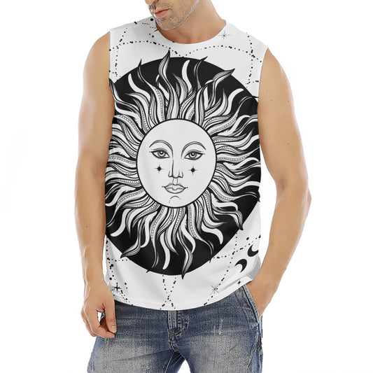 Black And White Celestial Sun Print Men's Fitness Tank Top
