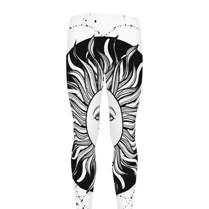 Black And White Celestial Sun Print Men's leggings