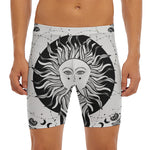 Black And White Celestial Sun Print Men's Long Boxer Briefs