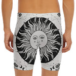 Black And White Celestial Sun Print Men's Long Boxer Briefs