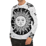 Black And White Celestial Sun Print Men's Long Sleeve Rash Guard