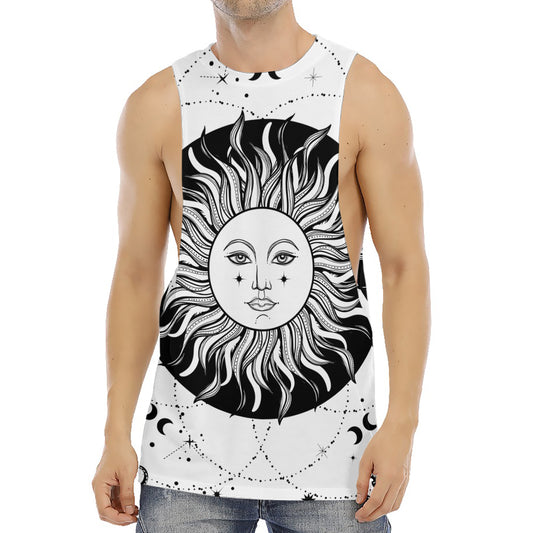 Black And White Celestial Sun Print Men's Muscle Tank Top