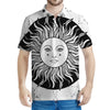 Black And White Celestial Sun Print Men's Polo Shirt