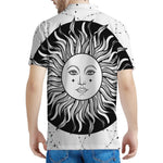 Black And White Celestial Sun Print Men's Polo Shirt