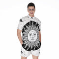 Black And White Celestial Sun Print Men's Romper
