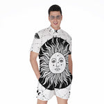 Black And White Celestial Sun Print Men's Rompers