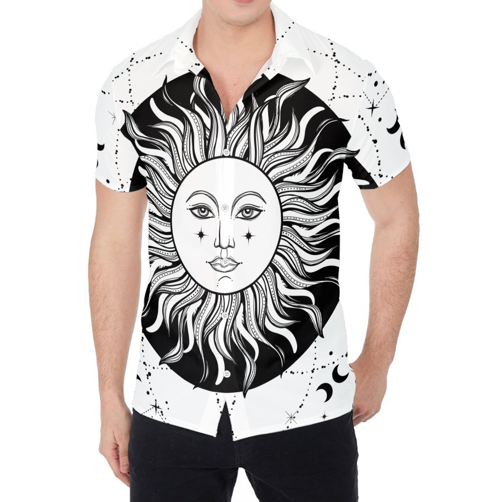 Black And White Celestial Sun Print Men's Shirt