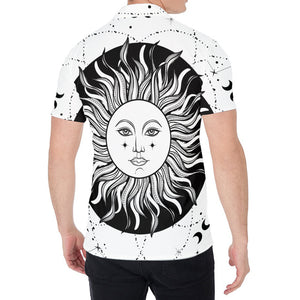 Black And White Celestial Sun Print Men's Shirt