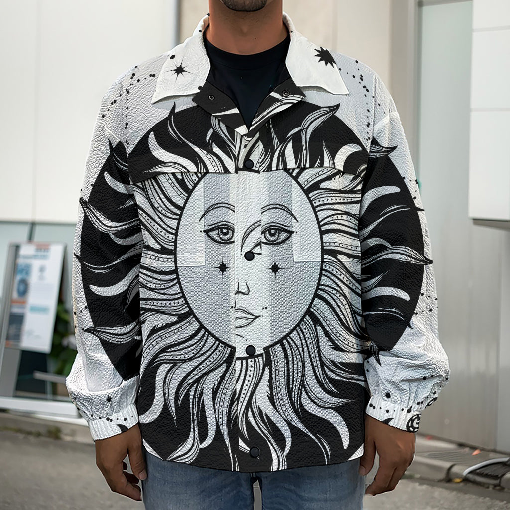 Black And White Celestial Sun Print Men's Shirt Jacket