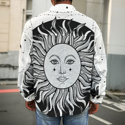 Black And White Celestial Sun Print Men's Shirt Jacket