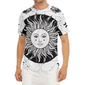 Black And White Celestial Sun Print Men's Short Sleeve Rash Guard