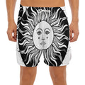 Black And White Celestial Sun Print Men's Split Running Shorts