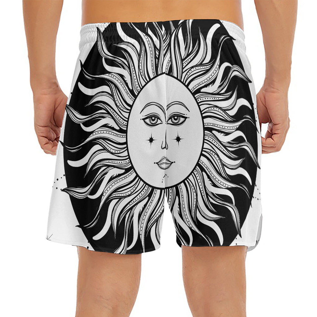 Black And White Celestial Sun Print Men's Split Running Shorts