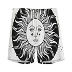 Black And White Celestial Sun Print Men's Sports Shorts