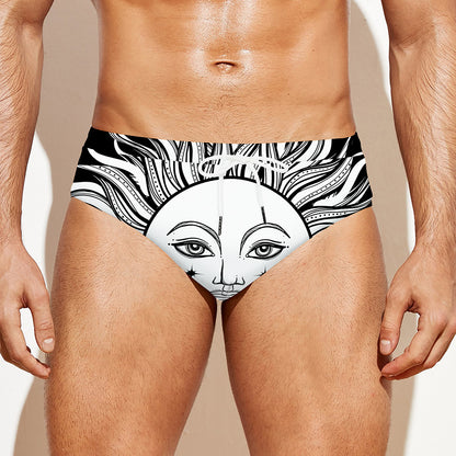 Black And White Celestial Sun Print Men's Swim Briefs