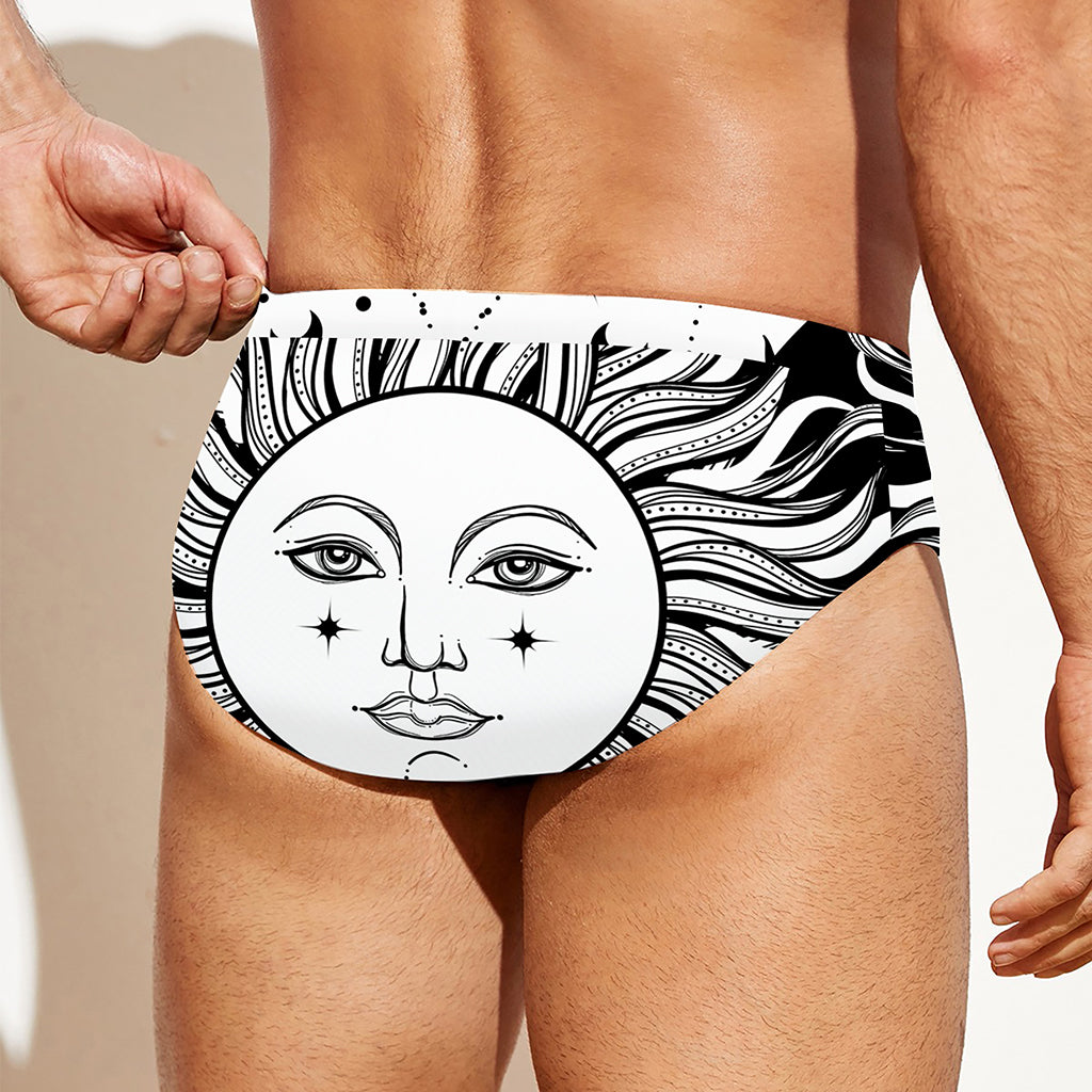 Black And White Celestial Sun Print Men's Swim Briefs